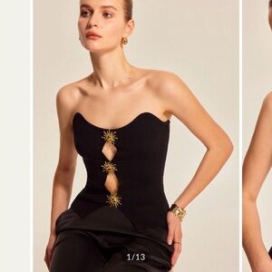 Commense Black Crop Top with Gold Accents strapless with peepholes